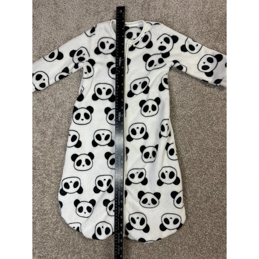 Black White Panda Print Fleece Baby Sleep Sack Long Sleeve Full Zip Pajamas